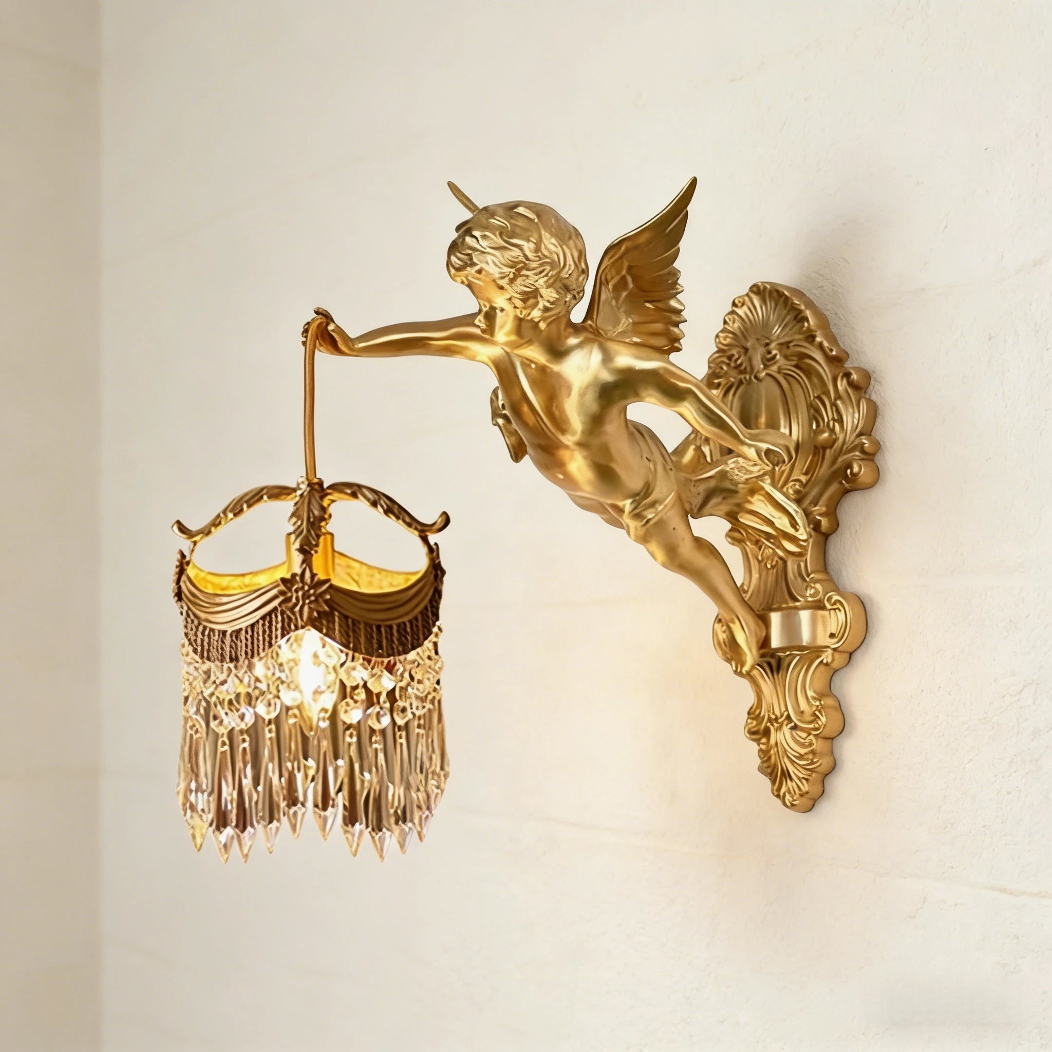 Retro French Brass Wall Lamp Hotel Bedroom Aisle Staircase Wall Angel Crystal Decorative Light Background Wall Copper Light Innova Techno