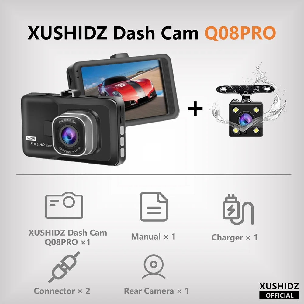 XUSHIDZ NEW 1080P HD Dash Camera Loop Recording Car Vehicle DVR Video Recorder Dashcam Night Vision 24h Parking Monitor G-sensor Innova Techno