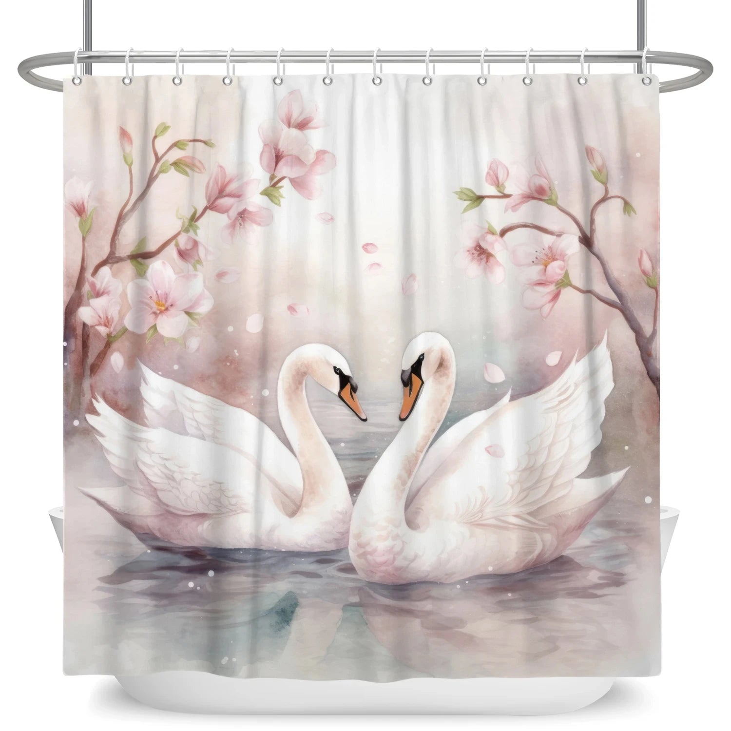 Golden Floral Swan Shower Curtain Set | Waterproof Bathroom