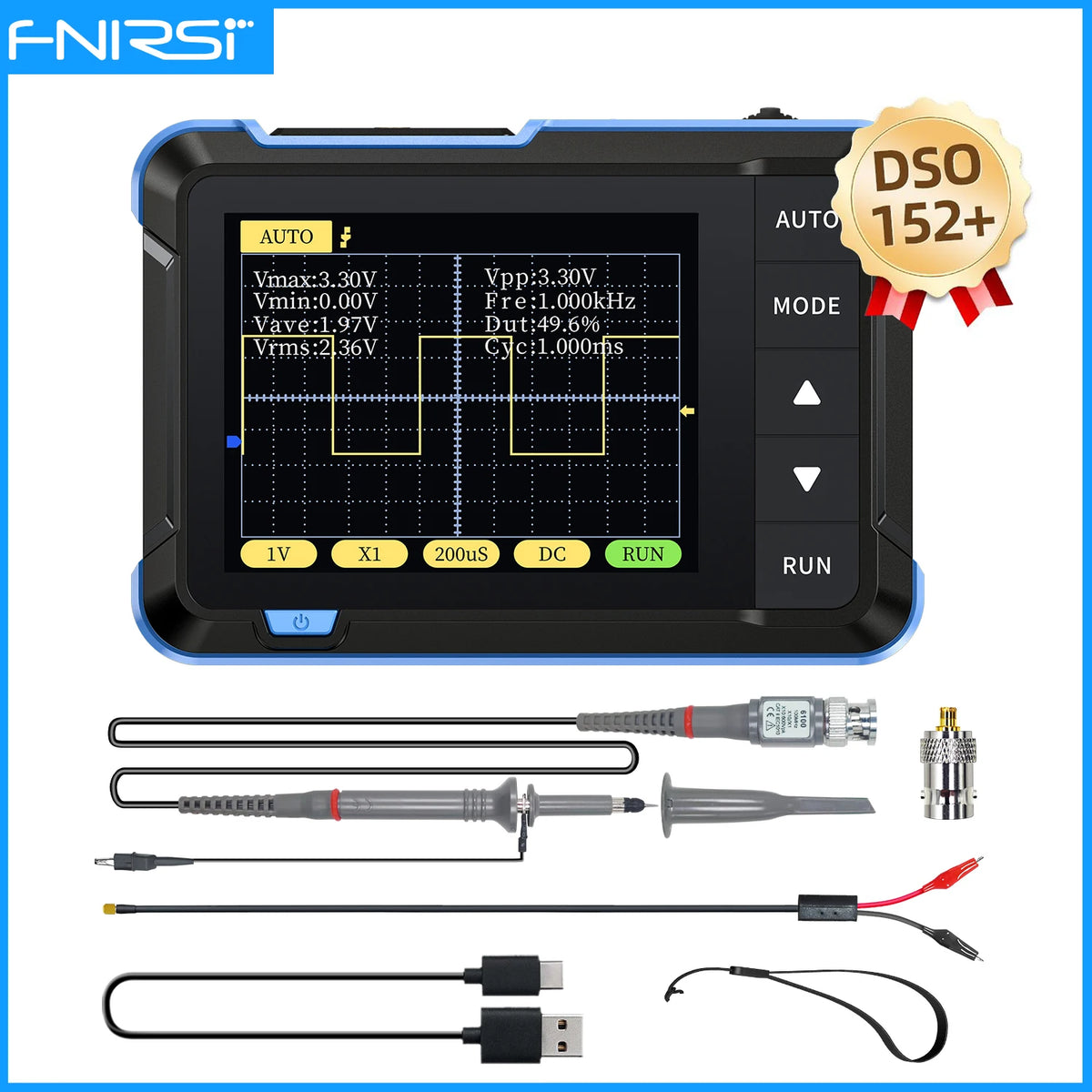 FNIRSI DSO152 Mini Handheld Digital Oscilloscope 2-IN-1 200KHz Bandwidth 2.5MS/s Portable Electronic Repair Tool