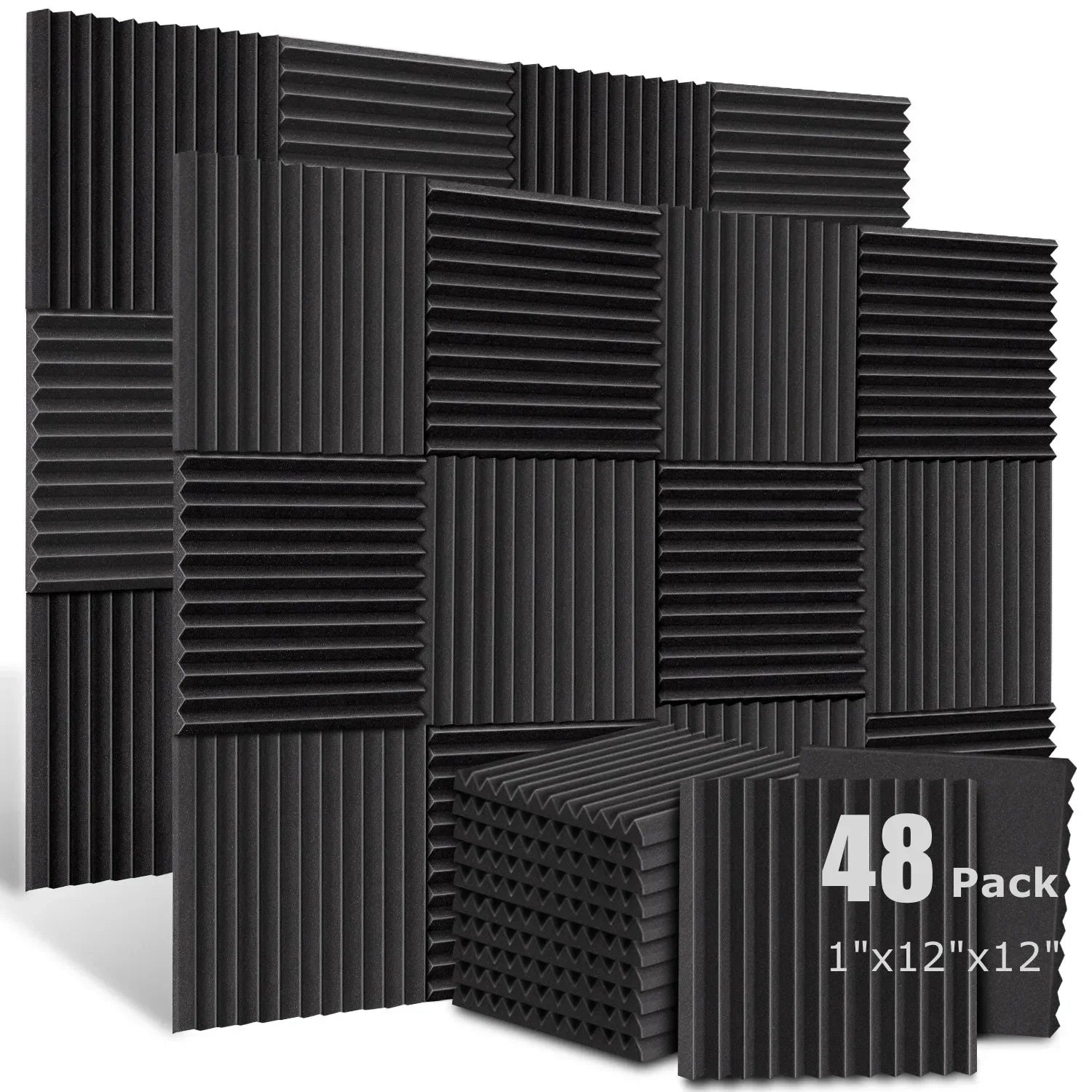 48Pcs 1" X 12" X 12" Acoustic Foam Panels Studio Soundproofing Wedge Sound Proof Wall Panels Acoust Insulation Foam Black Blue Innova Techno