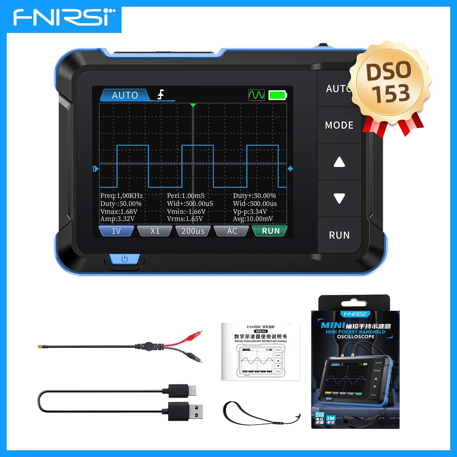 FNIRSI New DSO510 DSO152 DSO153 Mini Handheld Digital 2 IN 1 Oscilloscope Portable 48MS/s 10MHz Bandwidth Electronic Repair Tool Innova Techno