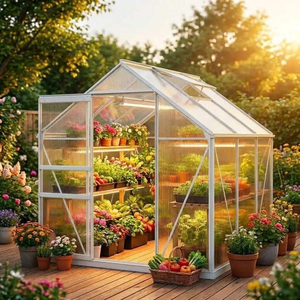 6x6 ft Outdoor Greenhouse Kit, Heavy Duty Polycarbonate Greenhouse with Reinforced Aluminum Frame, Adjustable Roof Vent,
