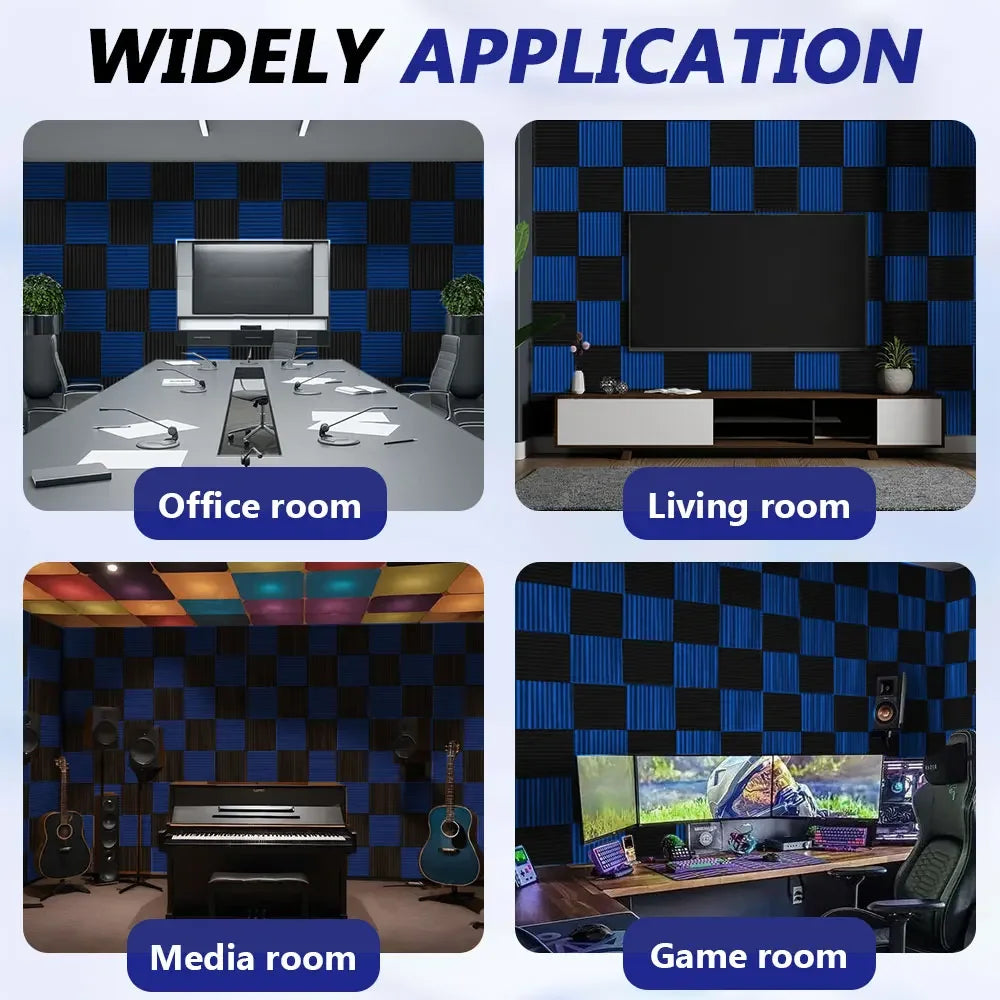 48Pcs 1" X 12" X 12" Acoustic Foam Panels Studio Soundproofing Wedge Sound Proof Wall Panels Acoust Insulation Foam Black Blue Innova Techno