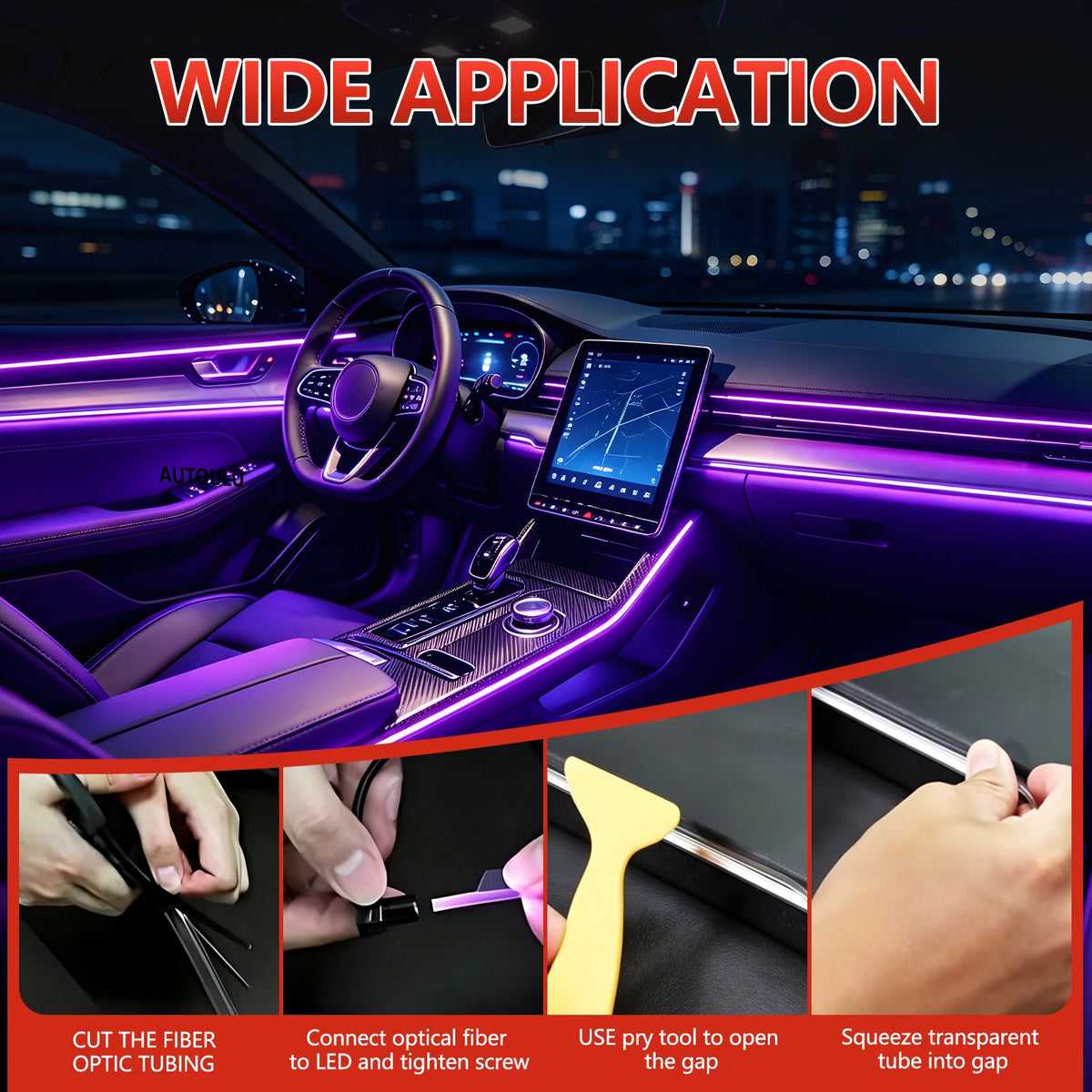 6IN1 8m Car Interior RGB Fiber Optic Ambient Light Kits APP Remote Control Music Sync Neon Strip Light 12V Car Decoration Lamp