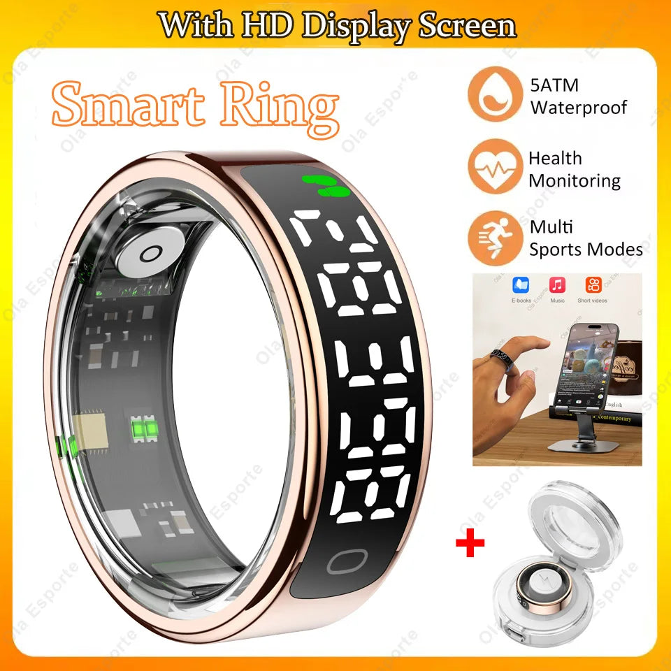 Smart Ring with Display Screen and Touch Heart Rate Blood Oxygen Sleep Health Monitoring Sports Count steps Waterproof Smartring Innova Techno