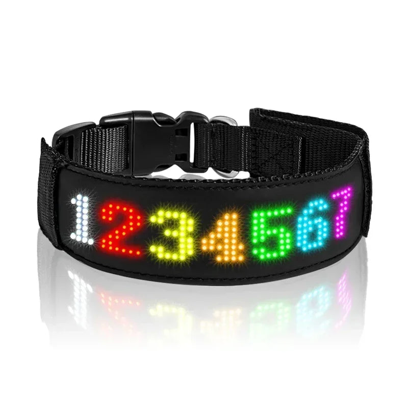 LED Multicolor Display Pet Dog Collars Programmable Multilingual Scrolling Customized Animations Rechargeable Glowing Necklace Innova Techno
