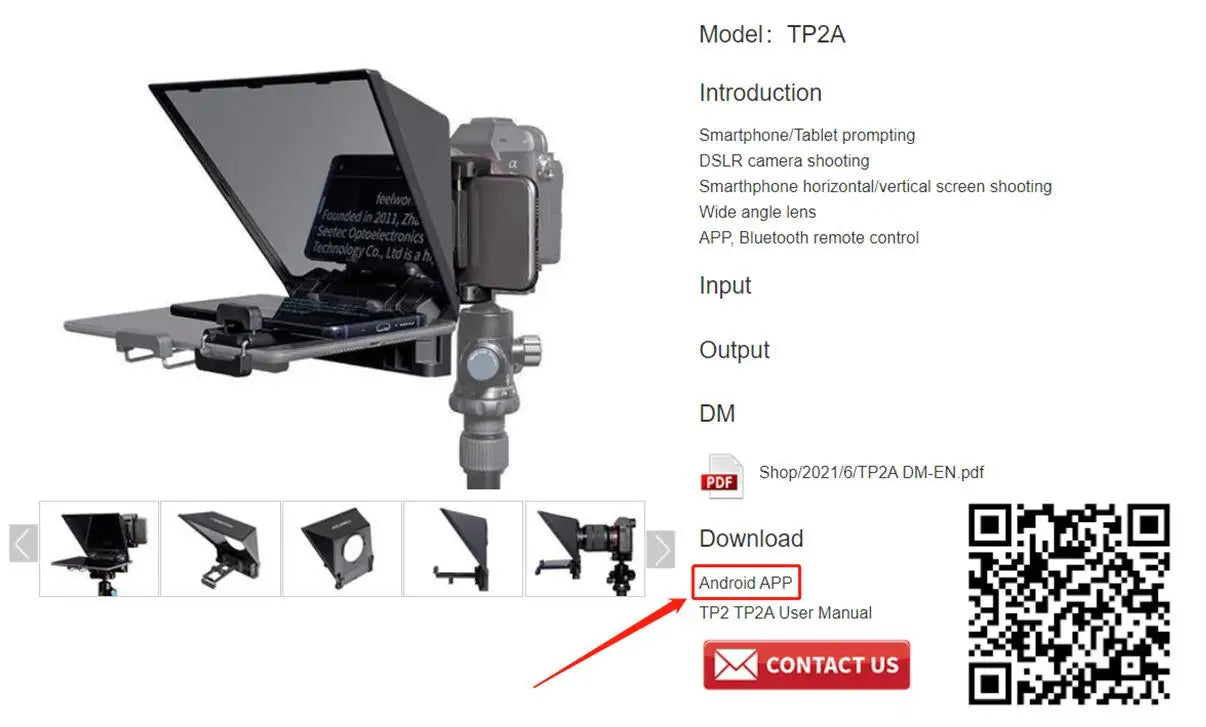 FEELWORLD  TP2A Portable 8 Inch Teleprompter Supports Under 8" DSLR Shooting Smartphone/Tablet Prompting Remote Innova Techno