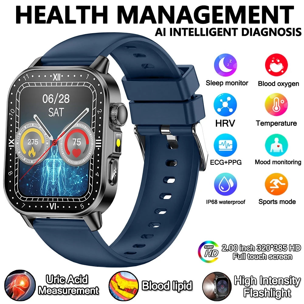 2026 New Model Uric Acid & Lipid Health Analysis Smart Watch Men ECG+PPG Bluetooth Call 2.01-inch Flashlight Smartwatch Women Innova Techno