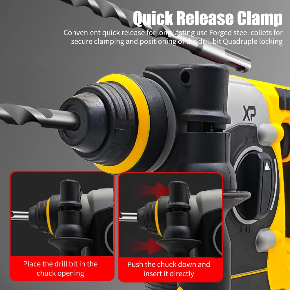 Brushless Hammer Drill Cordless Electric Hammer 20V Wireless Drills Power Tools suitable for Dewalt 20V Battery