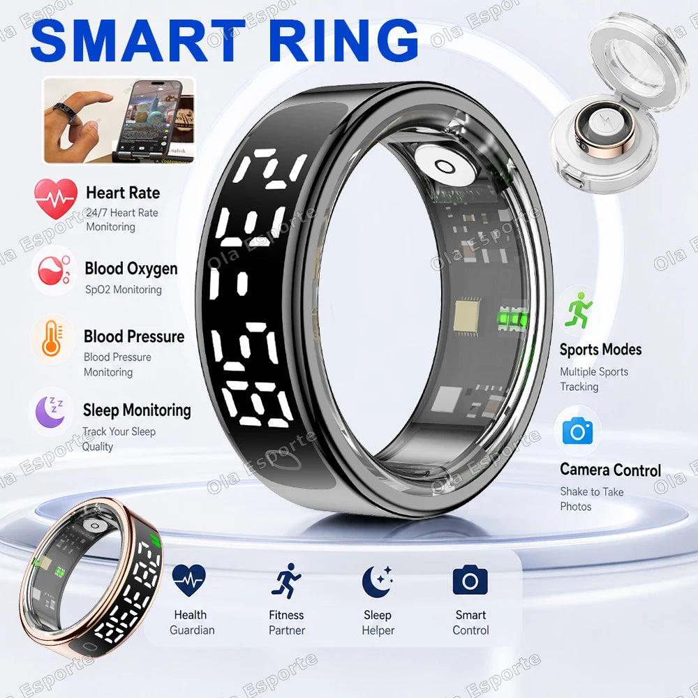 New GPS Motion Smart Ring With Charging Case LED Display Heart Rate Monitor ring Video Control Waterproof Sports Smartring R12