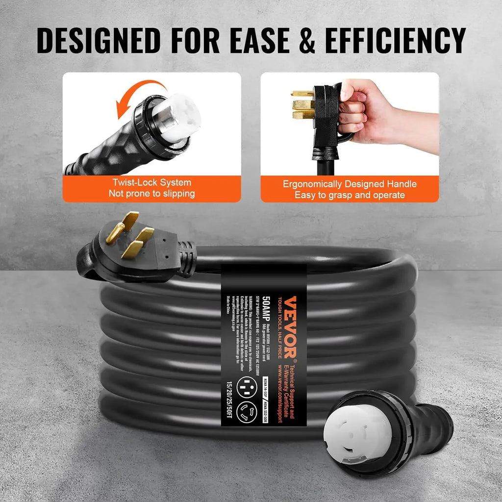 50 Amp Generator Cord and Power Inlet Box Kit, 25FT Generator Extension Cord NEMA 14-50P/SS2-50R STW 6/3+8/1 AWG