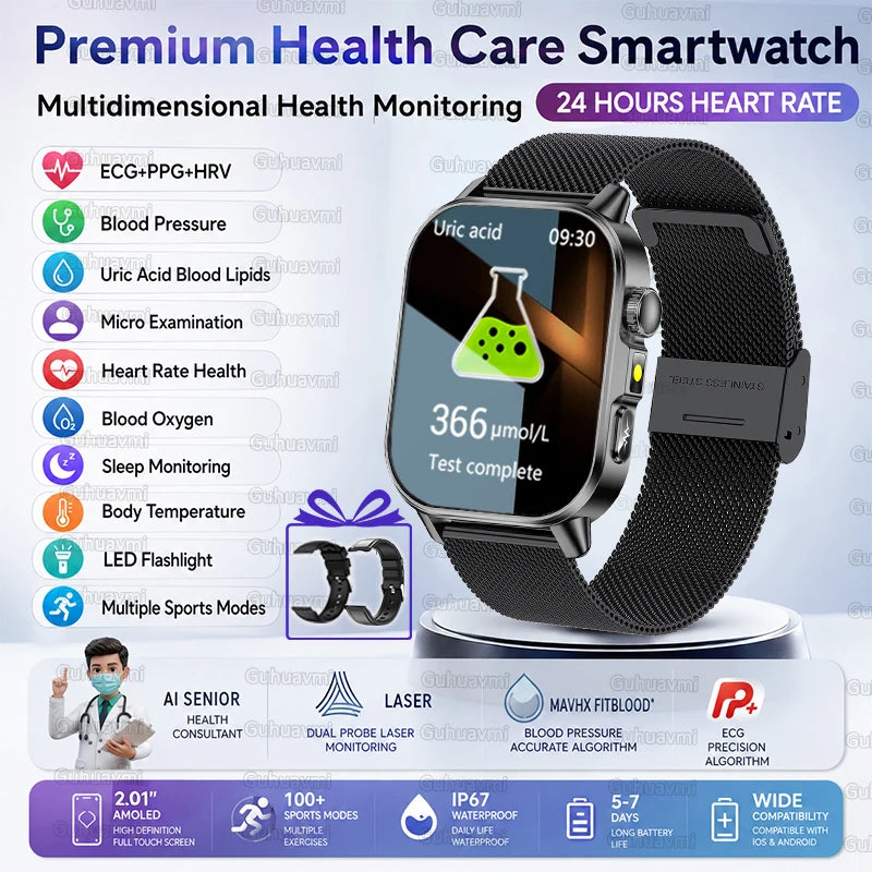2026 New ECG+PPG Smart Healthy Diagnosis Surveillance Body Analysis Blood Pressure Lipid Uric Acid Health Smart Watches For Men