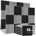 48Pcs 1" X 12" X 12" Acoustic Foam Panels Studio Soundproofing Wedge Sound Proof Wall Panels Acoust Insulation Foam Black Blue Innova Techno