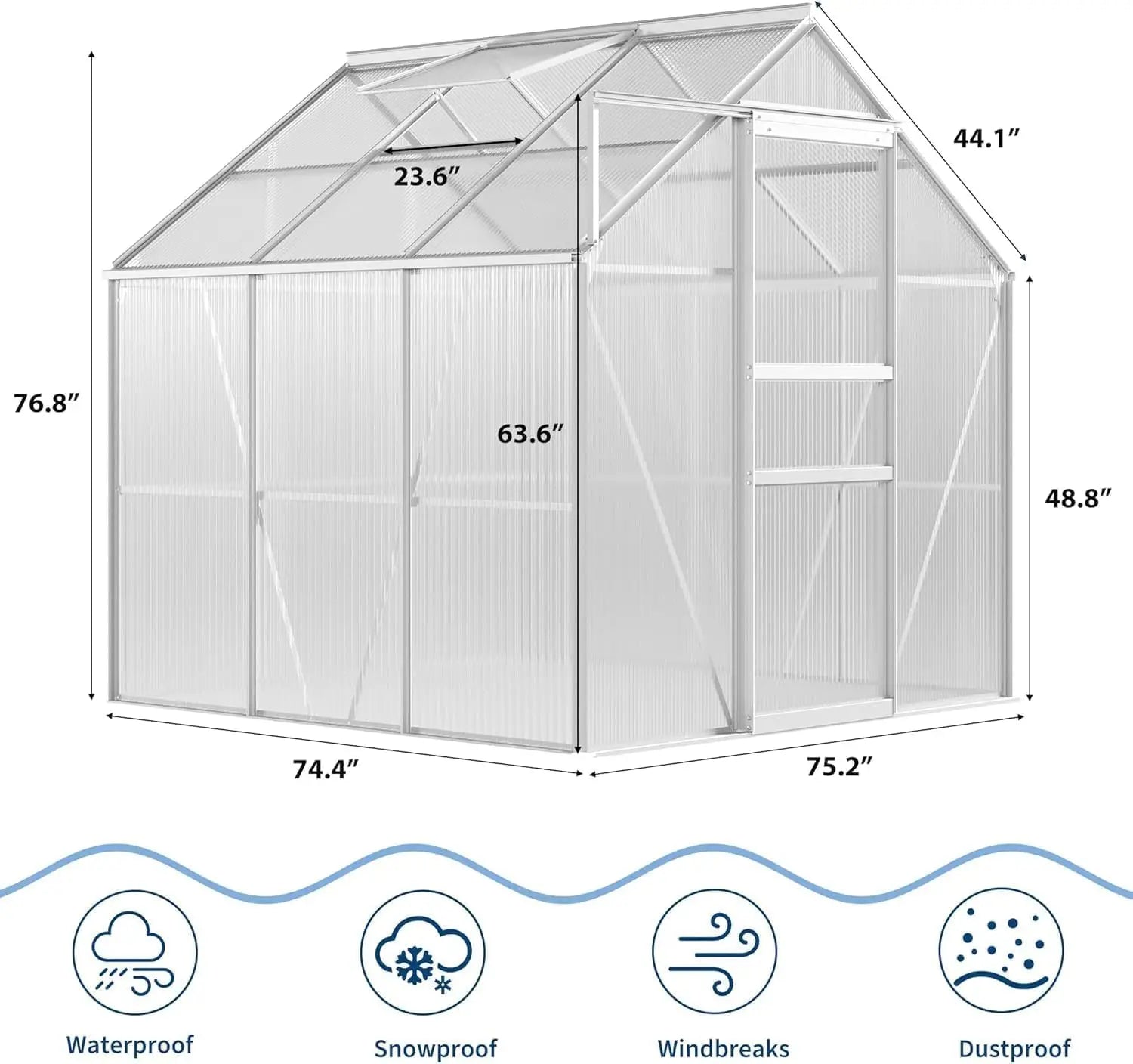 6x6 ft Outdoor Greenhouse Kit, Heavy Duty Polycarbonate Greenhouse with Reinforced Aluminum Frame, Adjustable Roof Vent,
