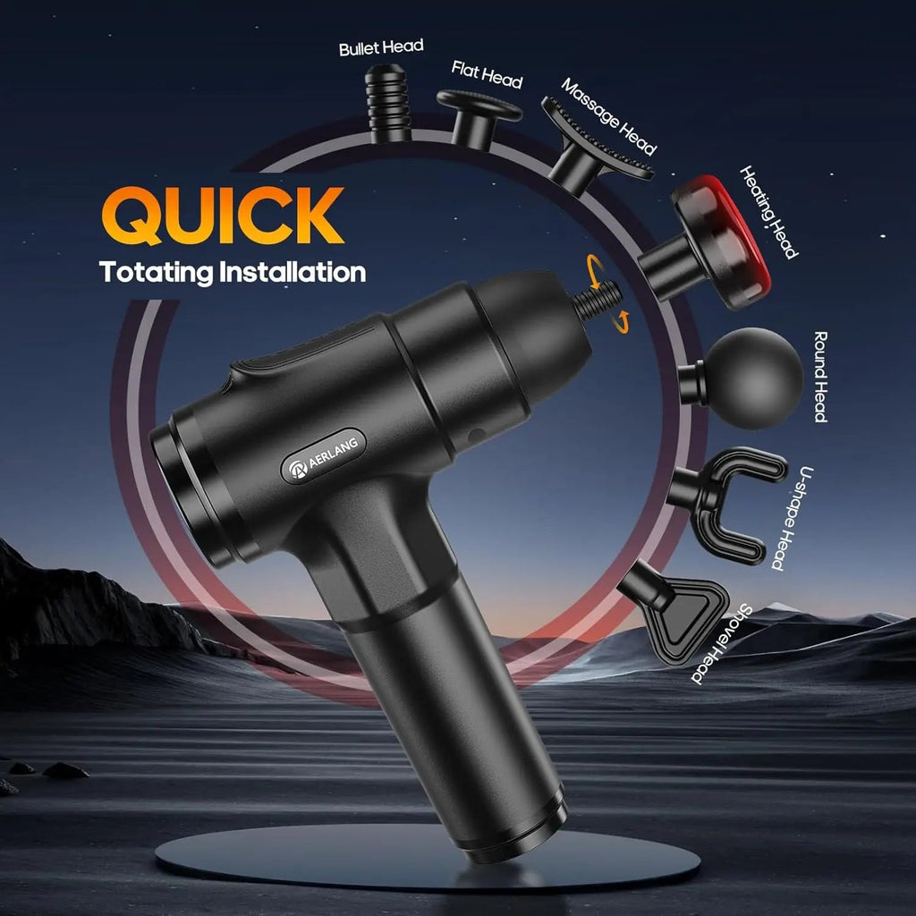 Deep Tissue Massage Gun with Heat for Pain Relief, Muscle Percussion Massager, Handheld with 7 Heads & Silent Innova Techno
