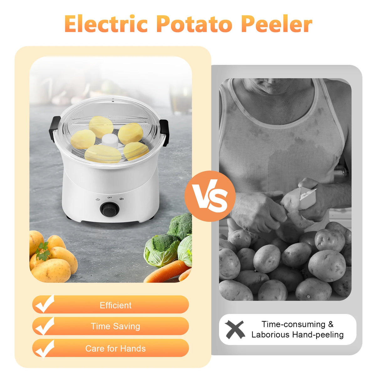Electric Potato Peeler One‑button Automatic Spinner Peeler 85W Pure Copper Motor Multi‑Function for Home Kitchen Restaurant Use