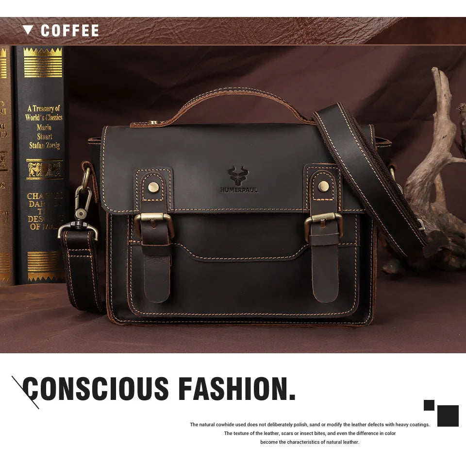 Crazy Horse Leather Men Messenger Bag Business Laptop Briefcase Casual Male Work Tote Bags for Ipad Large Capacity Travel Bag Innova Techno