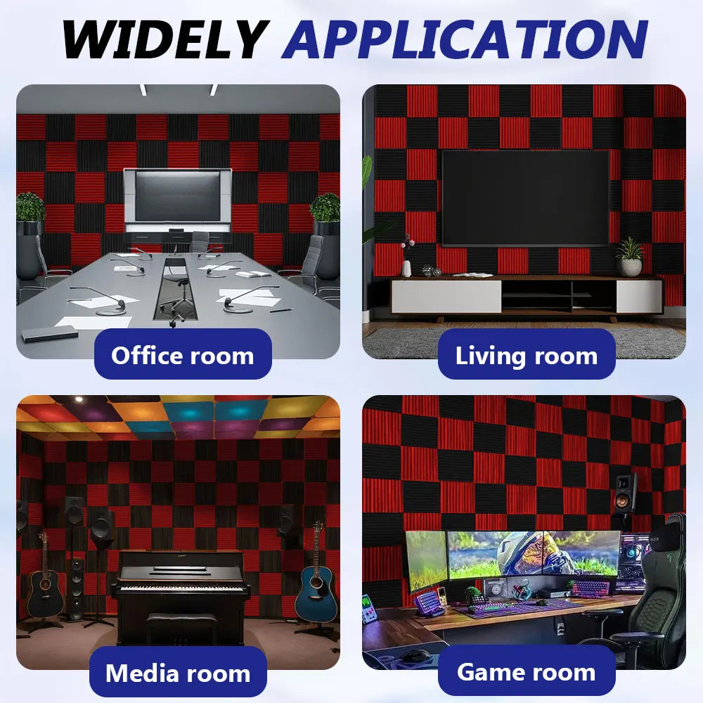48Pack 1" X 12" X 12" Acoustic Foam Panels Soundproofing Wedge Tiles Studio Foam Wall Panel Sound Insulation Treatment Black Red