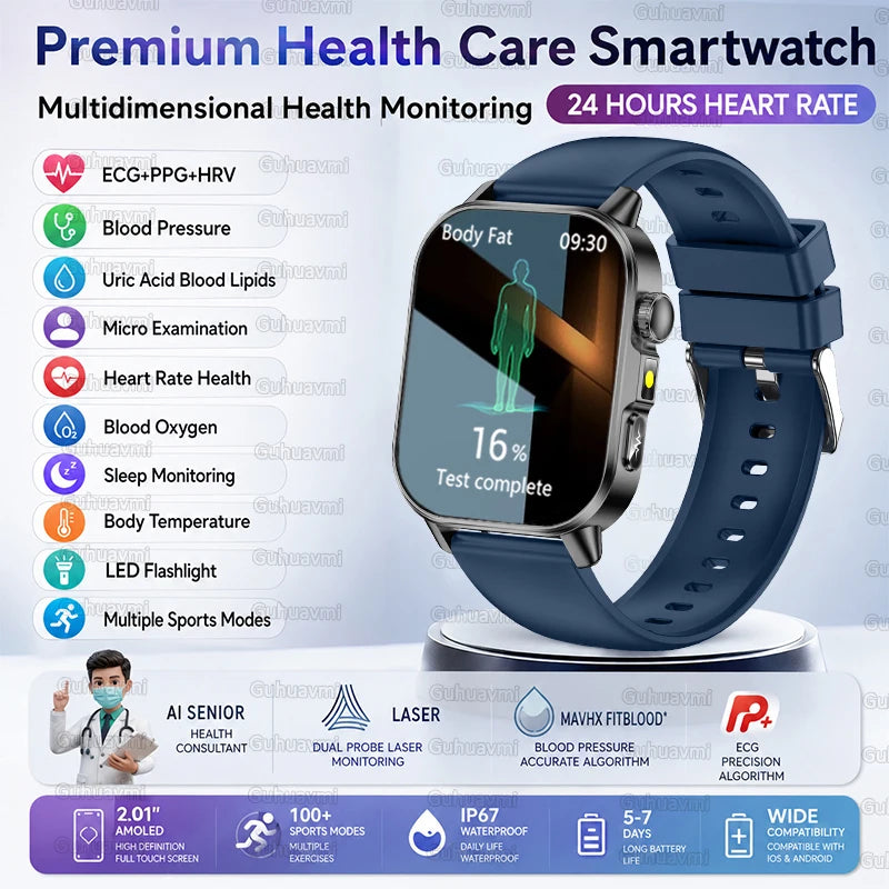 2026 New ECG+PPG Smart Healthy Diagnosis Surveillance Body Analysis Blood Pressure Lipid Uric Acid Health Smart Watches For Men