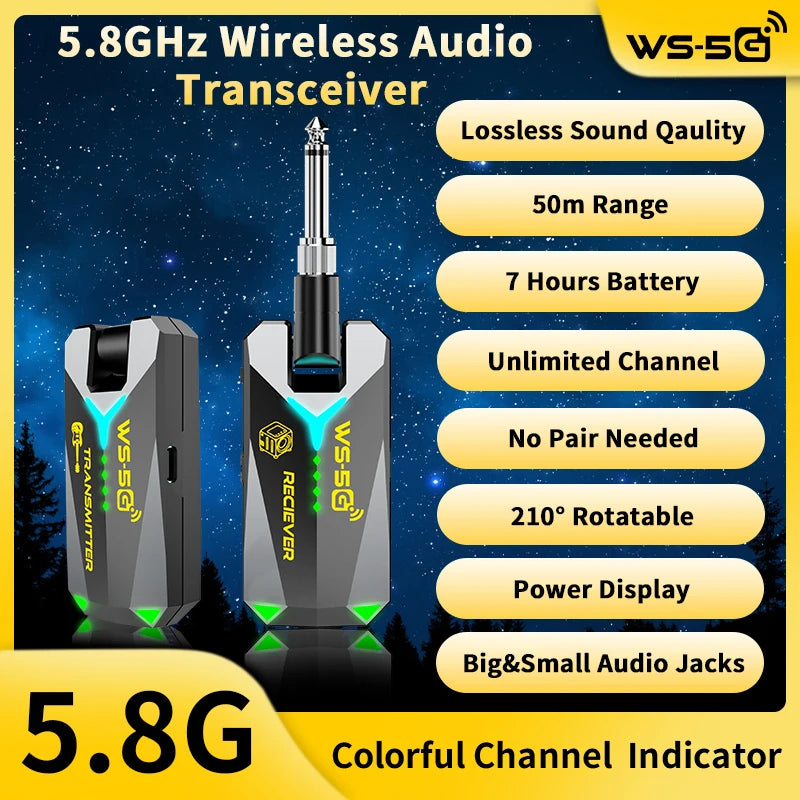 JAMJUM 5.8G Wireless Audio System with 6.35/3.5mm Audio jack Rechargeable Battery holiday gift Innova Techno