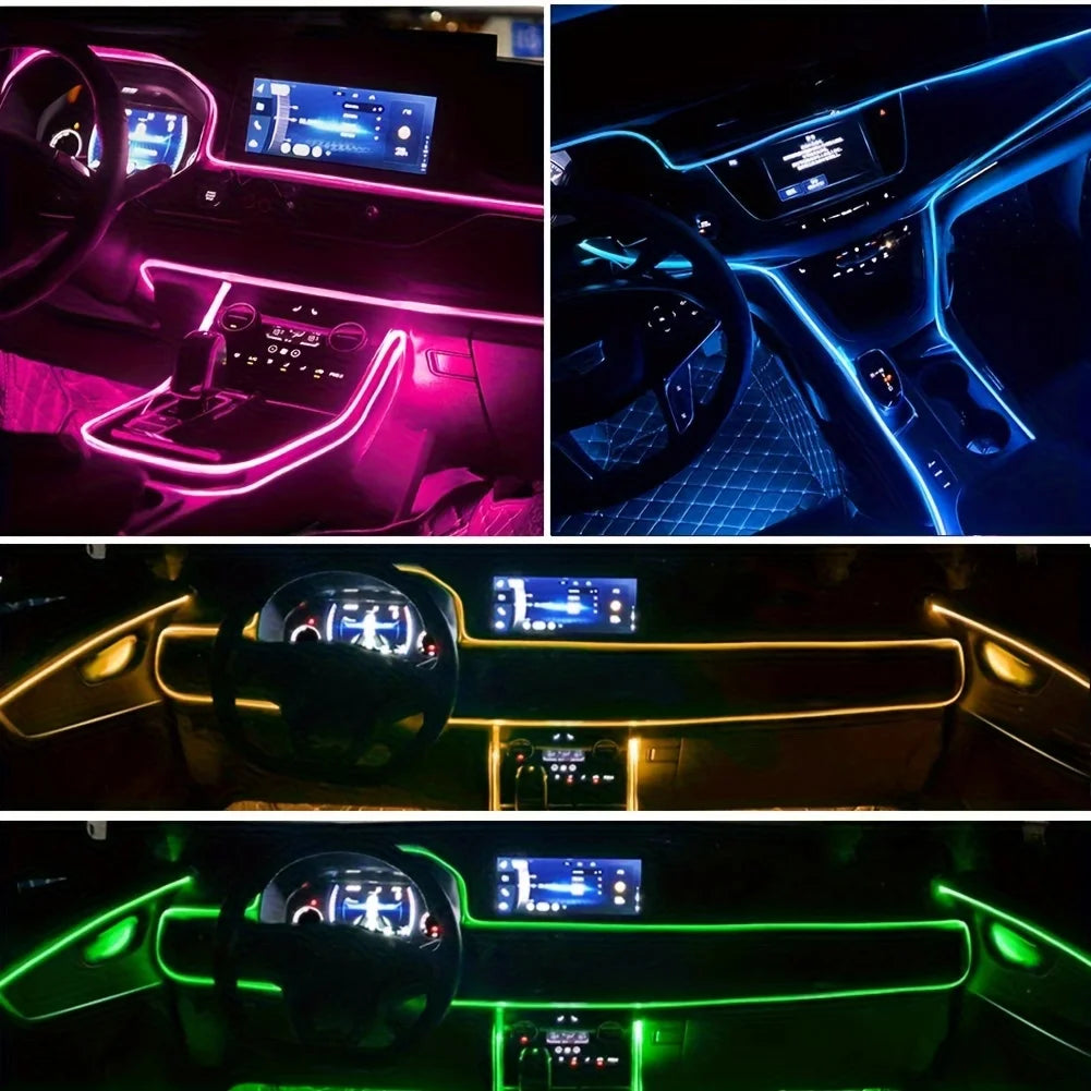 5 in 1 Car Interior LED Ambient Light Strip 6M Fiber Optic Atmosphere Nelon Lighting Kit APP Remote Control Auto Decorative Lamp Innova Techno