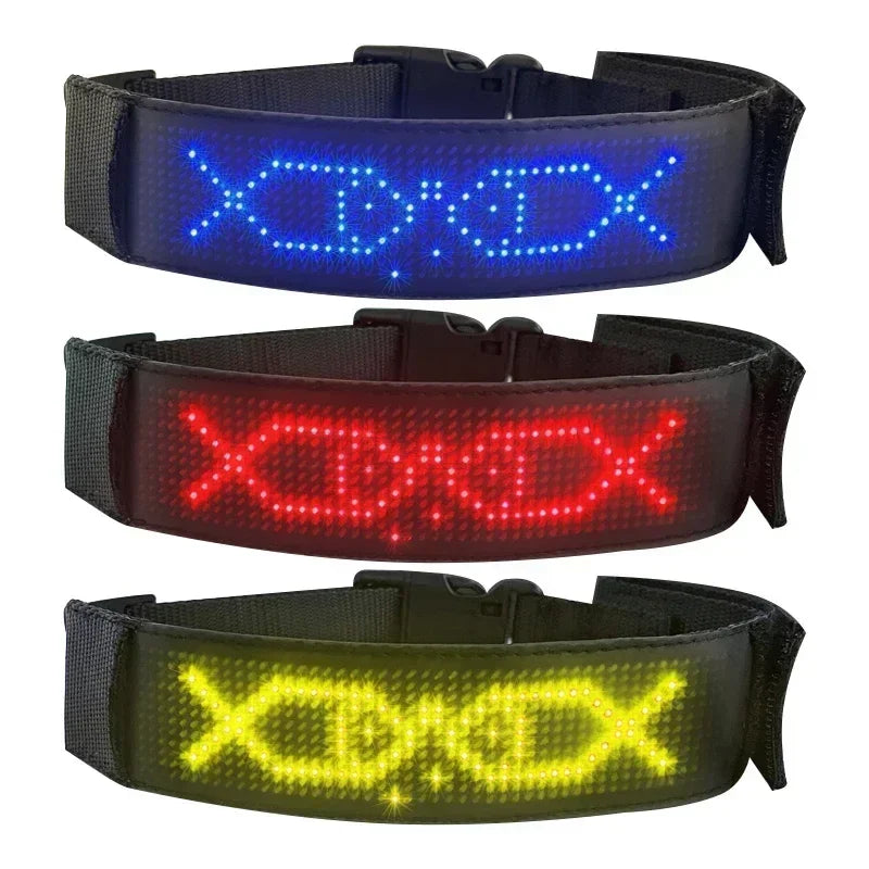 LED Multicolor Display Pet Dog Collars Programmable Multilingual Scrolling Customized Animations Rechargeable Glowing Necklace Innova Techno