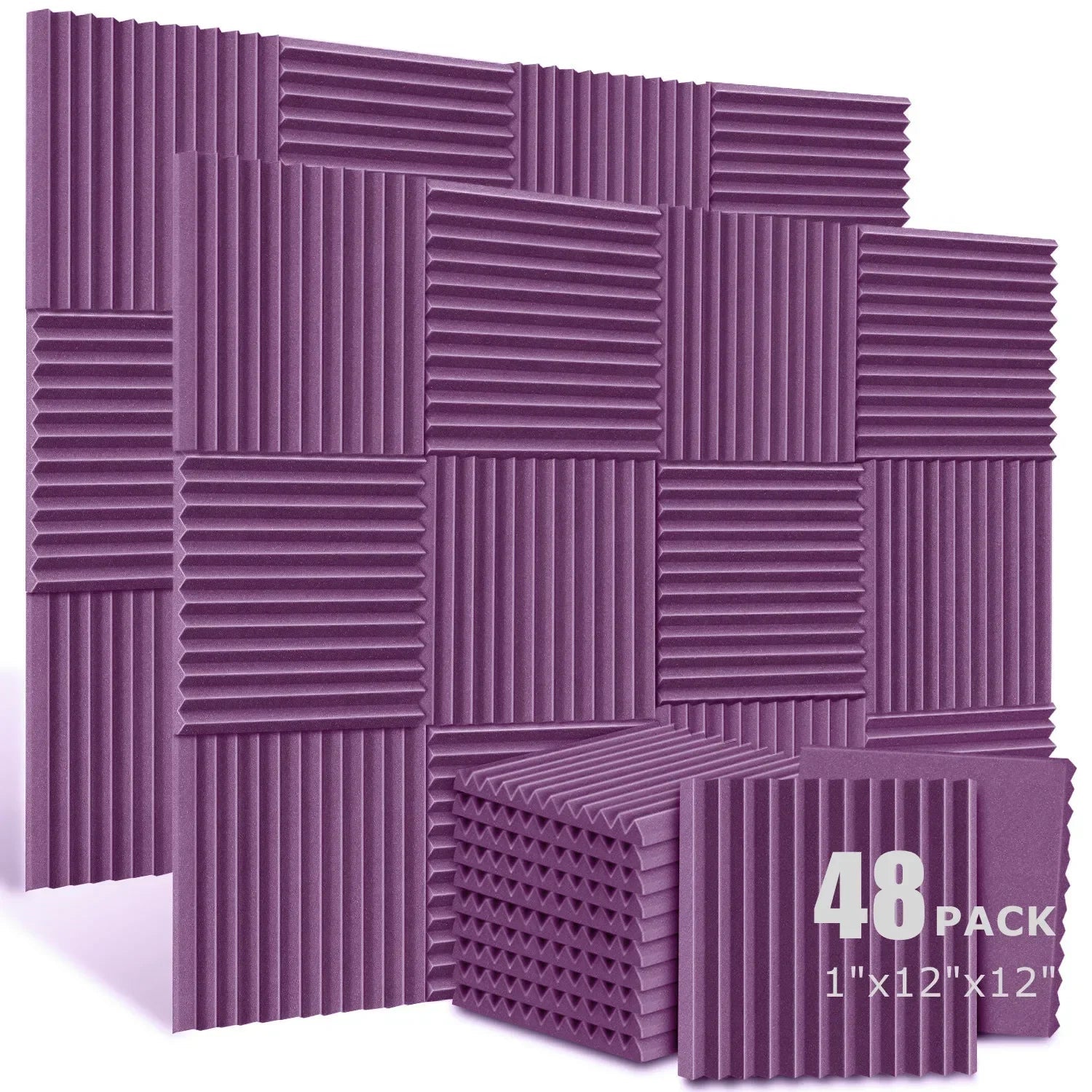 48Pcs 1" X 12" X 12" Acoustic Foam Panels Studio Soundproofing Wedge Sound Proof Wall Panels Acoust Insulation Foam Black Blue Innova Techno
