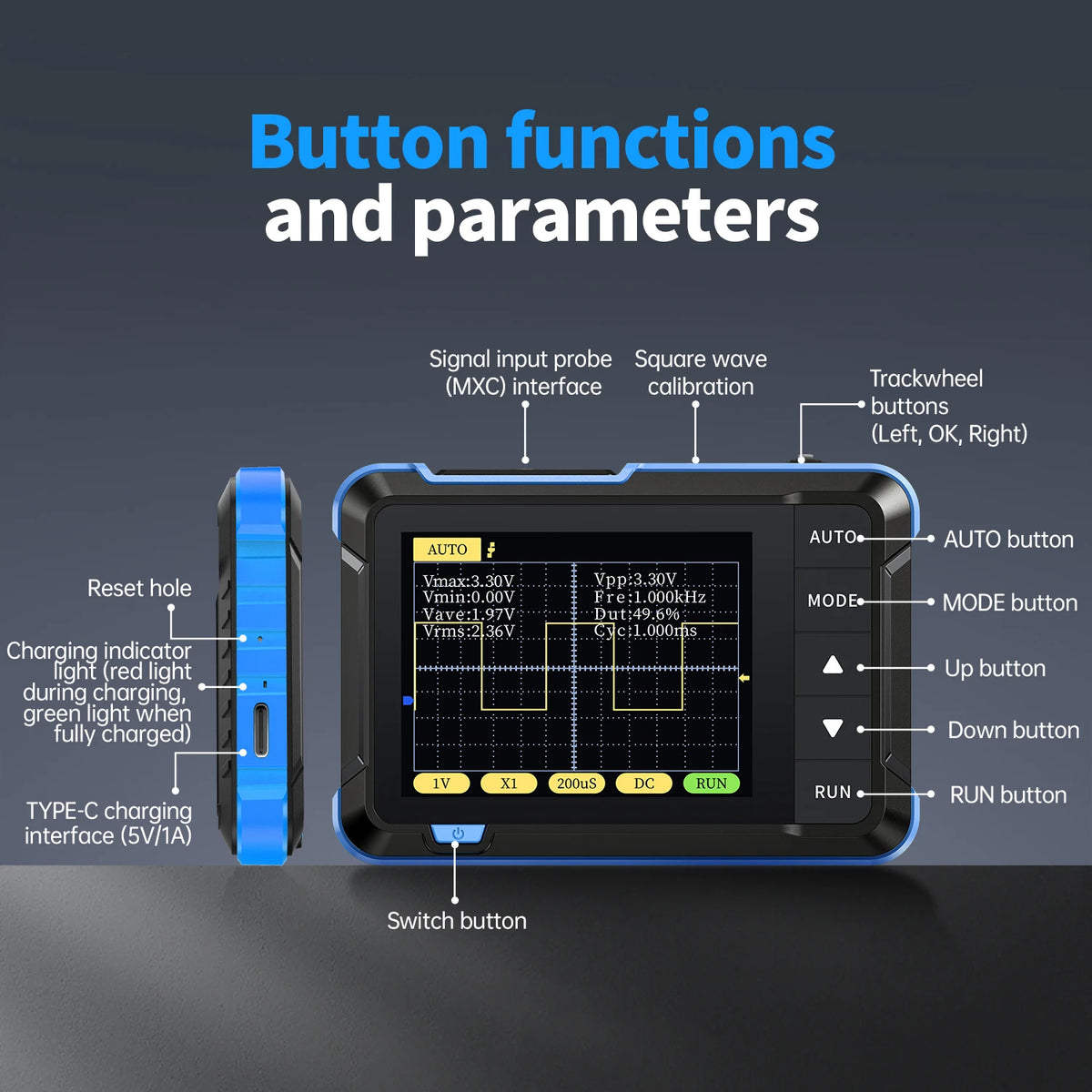 FNIRSI DSO152 Mini Handheld Digital Oscilloscope 2-IN-1 200KHz Bandwidth 2.5MS/s Portable Electronic Repair Tool