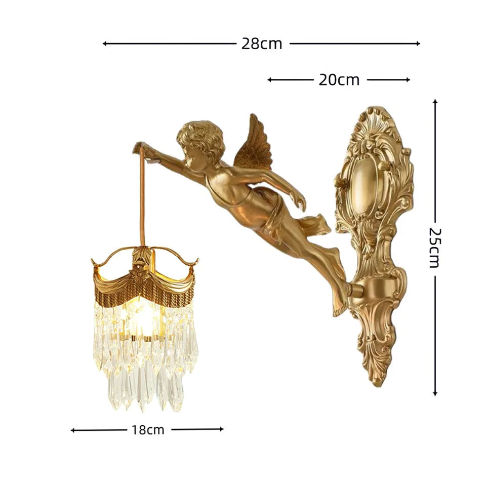 Retro French Brass Wall Lamp Hotel Bedroom Aisle Staircase Wall Angel Crystal Decorative Light Background Wall Copper Light Innova Techno