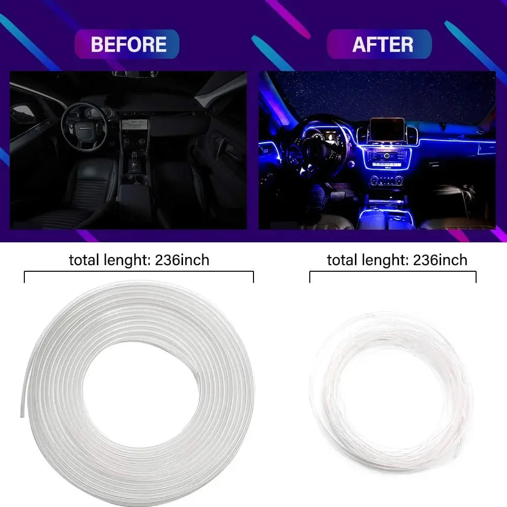 6IN1 8m Car Interior RGB Fiber Optic Ambient Light Kits APP Remote Control Music Sync Neon Strip Light 12V Car Decoration Lamp