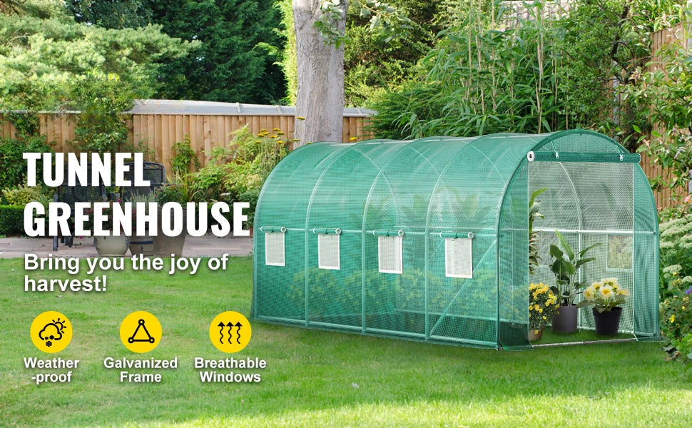 SucceBuy Walk-in Tunnel Greenhouse Galvanized Frame & Waterproof Cover 15x7x7/10x7x7/20x10x7/12x7x7 ft Greenhouses & Cold Frames Innova Techno