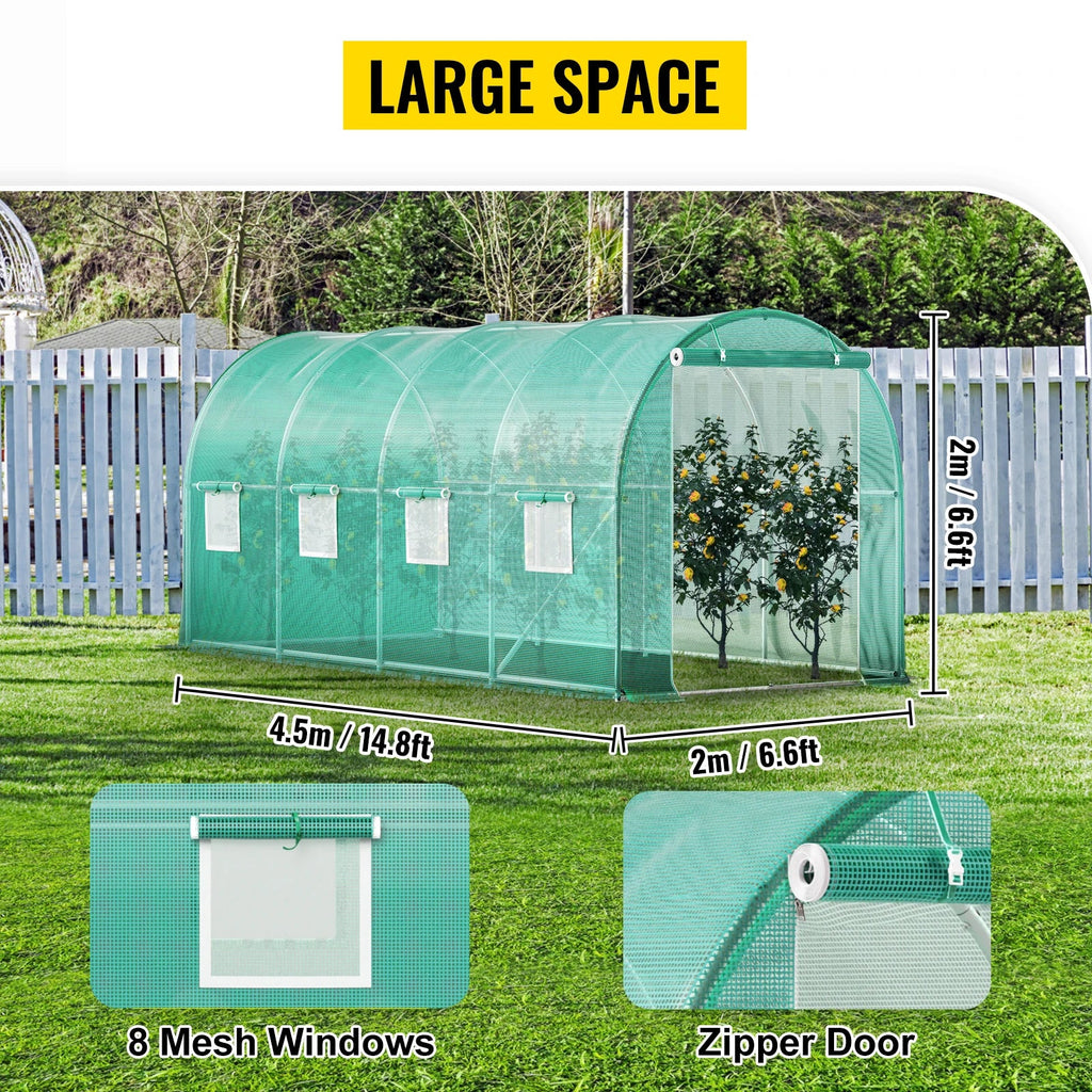 SucceBuy Walk-in Tunnel Greenhouse Galvanized Frame & Waterproof Cover 15x7x7/10x7x7/20x10x7/12x7x7 ft Greenhouses & Cold Frames Innova Techno