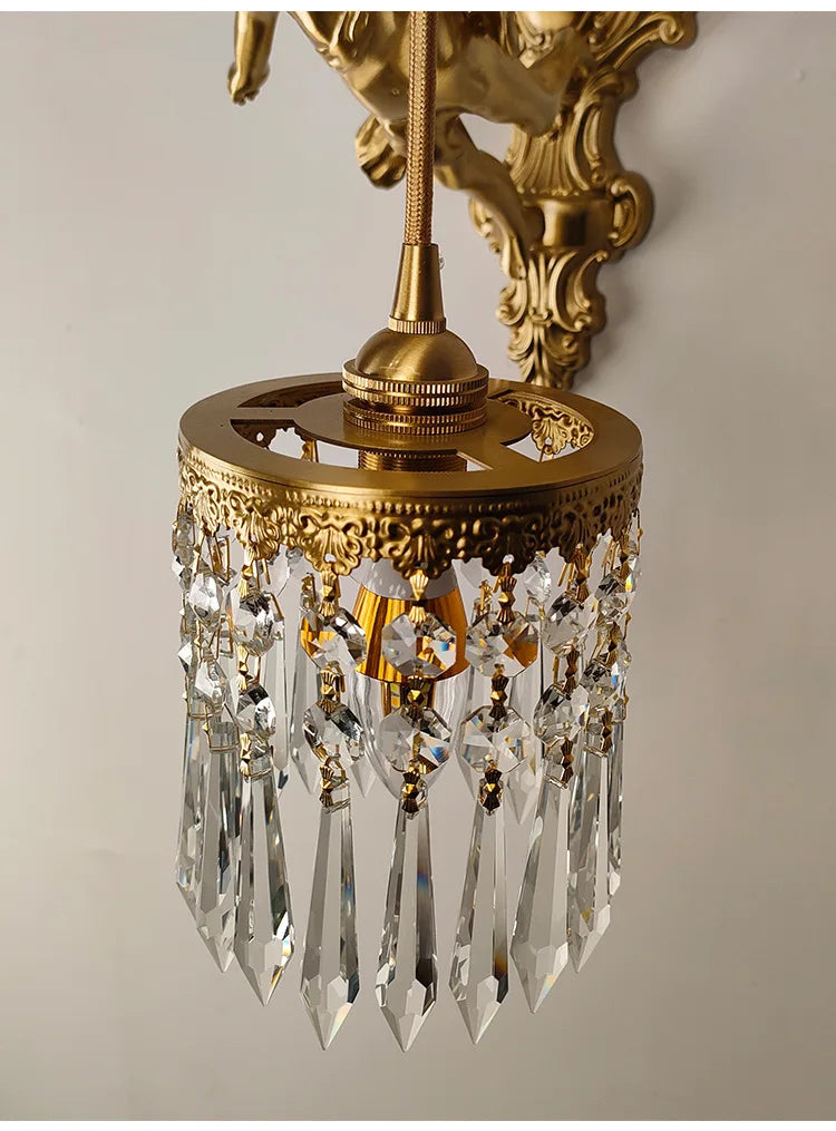Retro French Brass Wall Lamp Hotel Bedroom Aisle Staircase Wall Angel Crystal Decorative Light Background Wall Copper Light Innova Techno