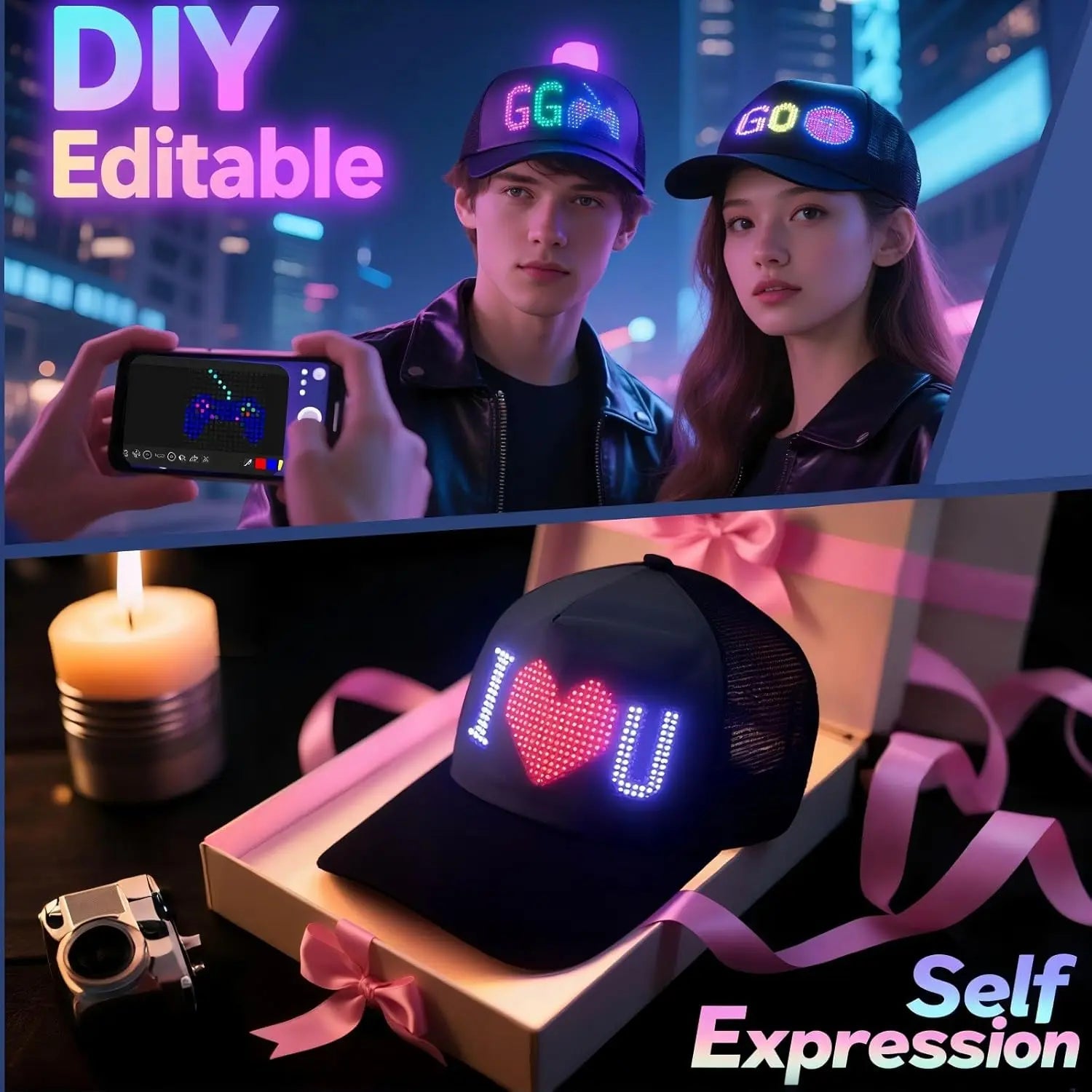 Led Baseball Cap Usb App Control Bluetooth Rechargeable Scrolling Atmosphere Message Board Hop Display Hat Glowing Hat Hip Innova Techno