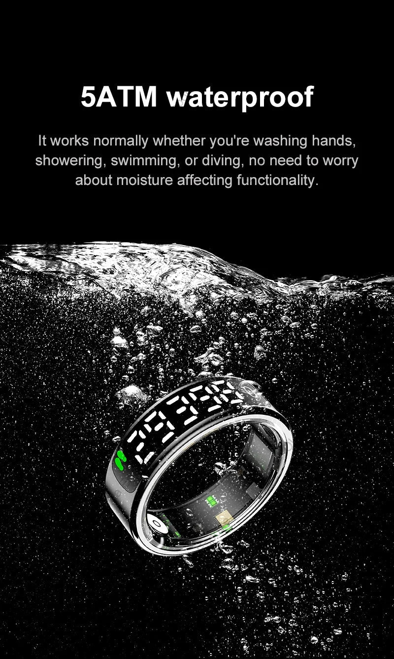 Smart Ring with Display Screen and Touch Heart Rate Blood Oxygen Sleep Health Monitoring Sports Count steps Waterproof Smartring Innova Techno