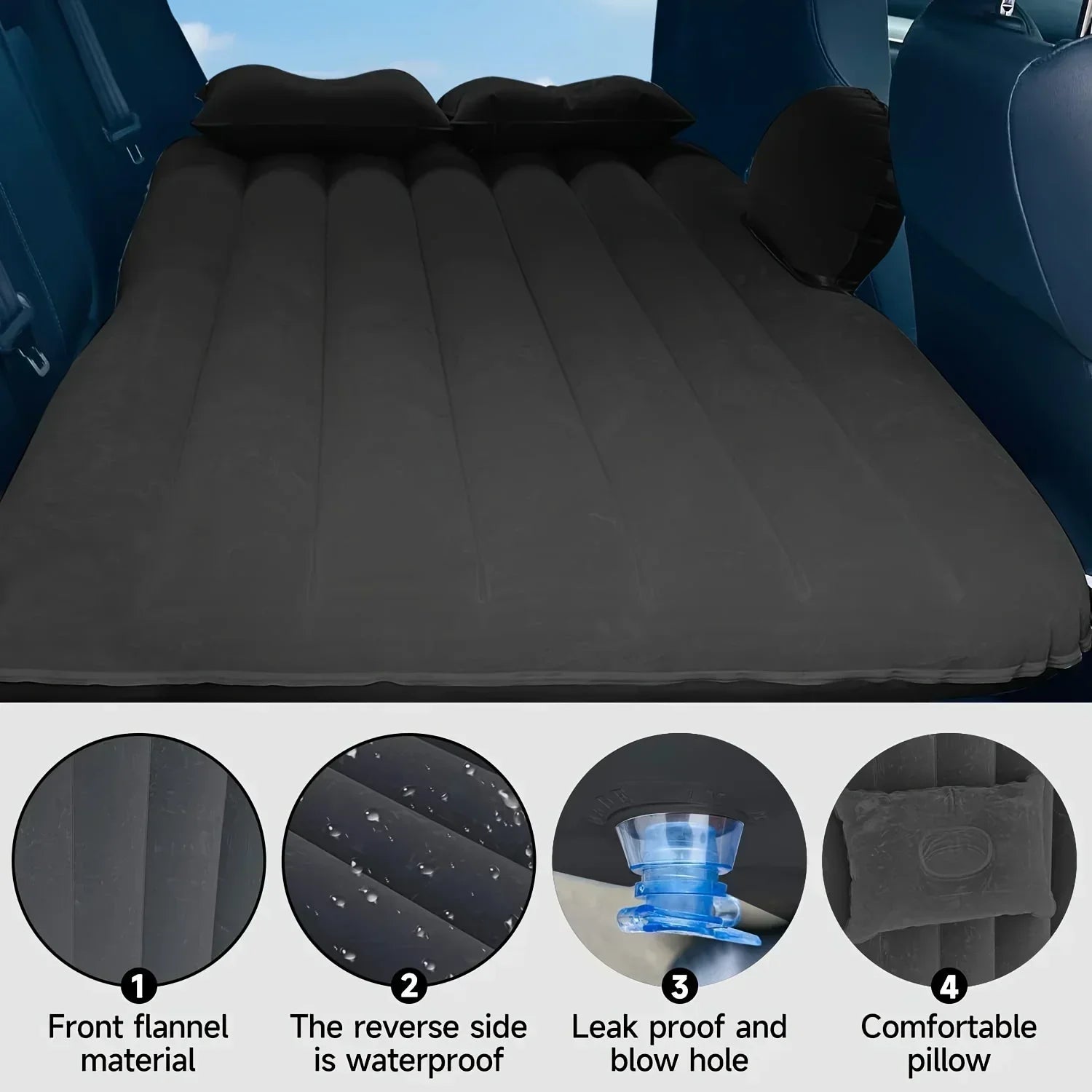 Car Travel Bed Automatic Air Mattress Sleeping Pad Inflatable BackSeat Bed Outdoor Cushions Camping Sofa Bed Accessories for Car Innova Techno