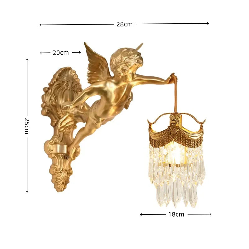 Retro French Brass Wall Lamp Hotel Bedroom Aisle Staircase Wall Angel Crystal Decorative Light Background Wall Copper Light Innova Techno