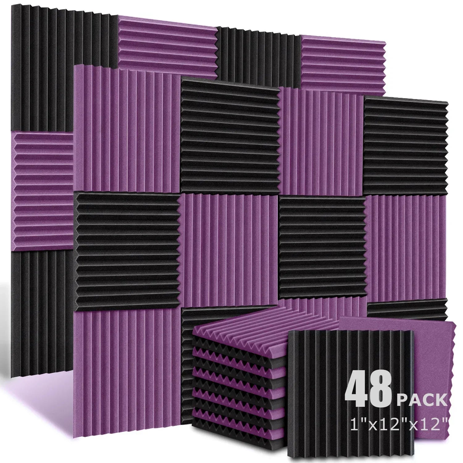 48Pcs 1" X 12" X 12" Acoustic Foam Panels Studio Soundproofing Wedge Sound Proof Wall Panels Acoust Insulation Foam Black Blue Innova Techno