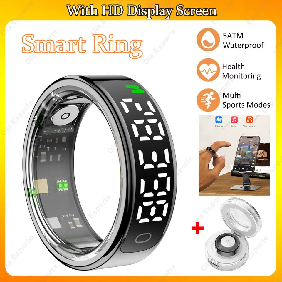 Smart Ring with Display Screen and Touch Heart Rate Blood Oxygen Sleep Health Monitoring Sports Count steps Waterproof Smartring Innova Techno
