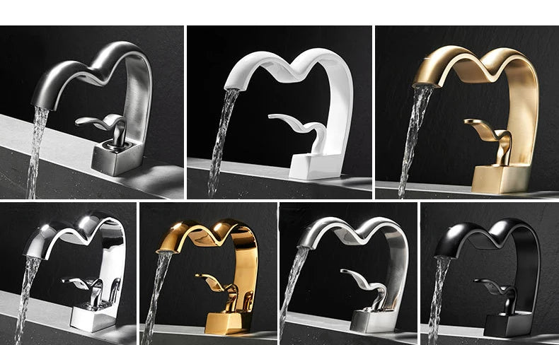 Brass Bathroom Waterfall Faucet Hot Cold Basin Sink Tap Creative Heart-shaped Bath Vanity Mixer Faucets torneira pia banheiro Innova Techno