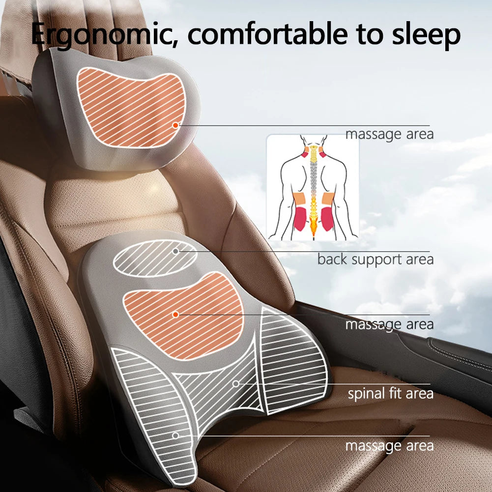 Car Electric Single Lumbar Single Headrest Vibration Massage Lumbar Support Neck Pillow Lumbar Cushion Car Seat Car Interior Innova Techno