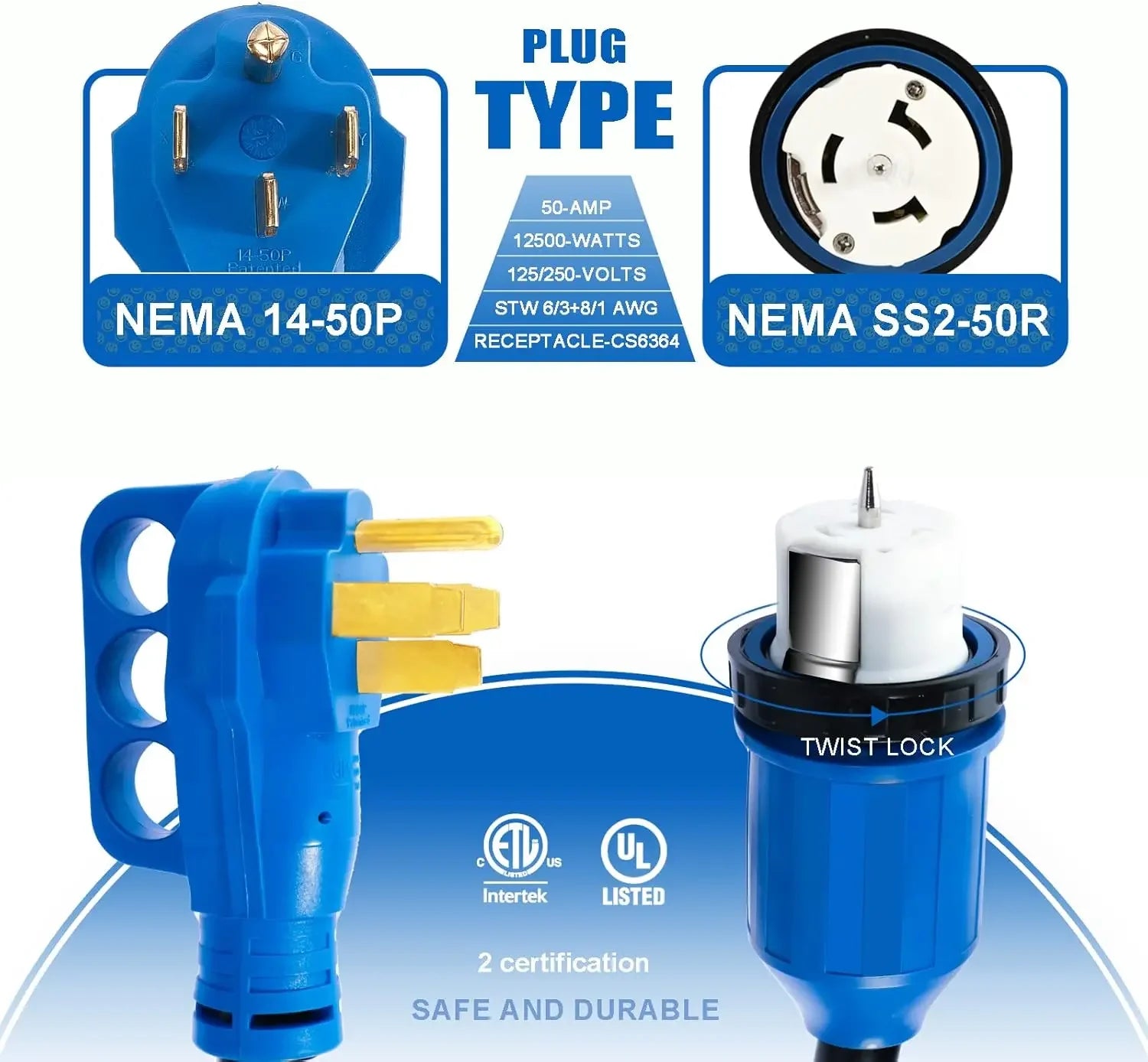 50 Amp Generator Cord and Power Inlet Box, 20FT Generator Cords 50 Amp,125V/250V Generator Power Cord Innova Techno