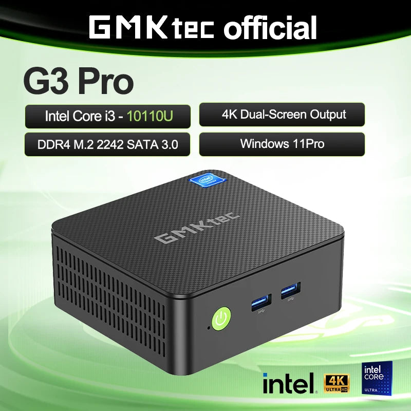GMKtec NucBox G3 Pro Mini PC Intel Core i3-10110U DDR4 M.2 2242 SATA 3.0 SSD Windows 11Pro WIFI 6 BT 5.2 4K Dual-Screen Output Innova Techno