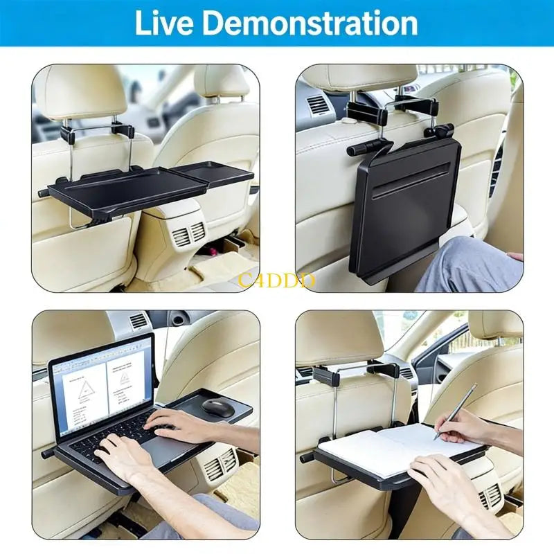C4DD Foldable Steering Wheel Mounted Desk for Car Use in Laptop Dining and Writing Ergonomic Back Headrest Tray