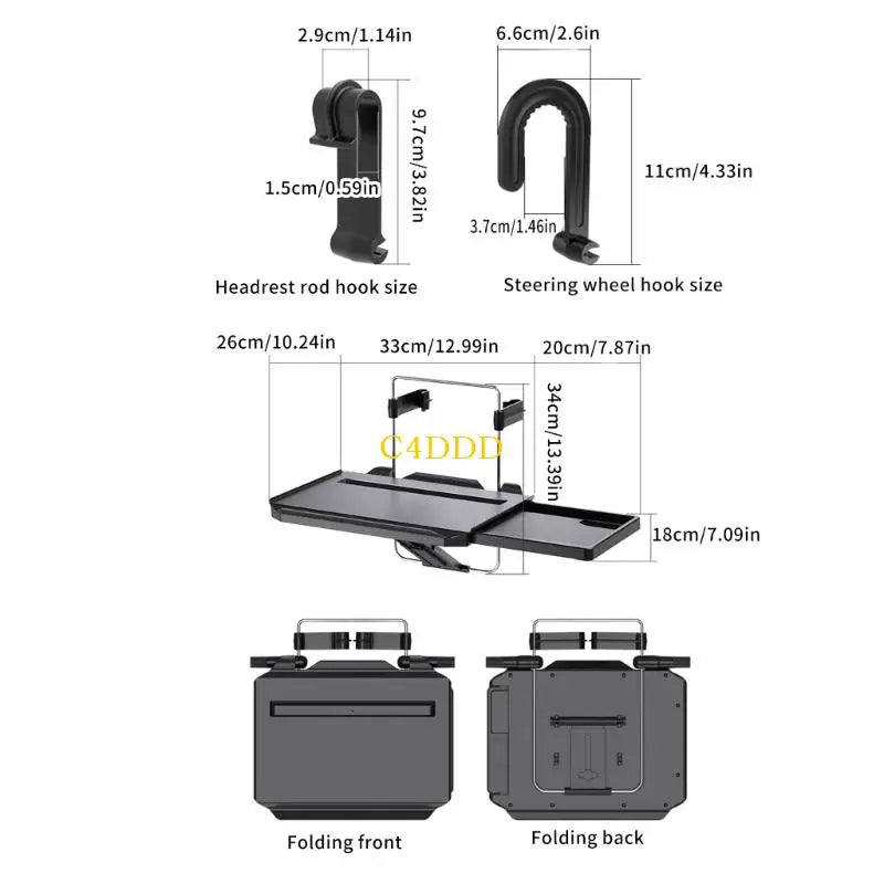 C4DD Foldable Steering Wheel Mounted Desk for Car Use in Laptop Dining and Writing Ergonomic Back Headrest Tray