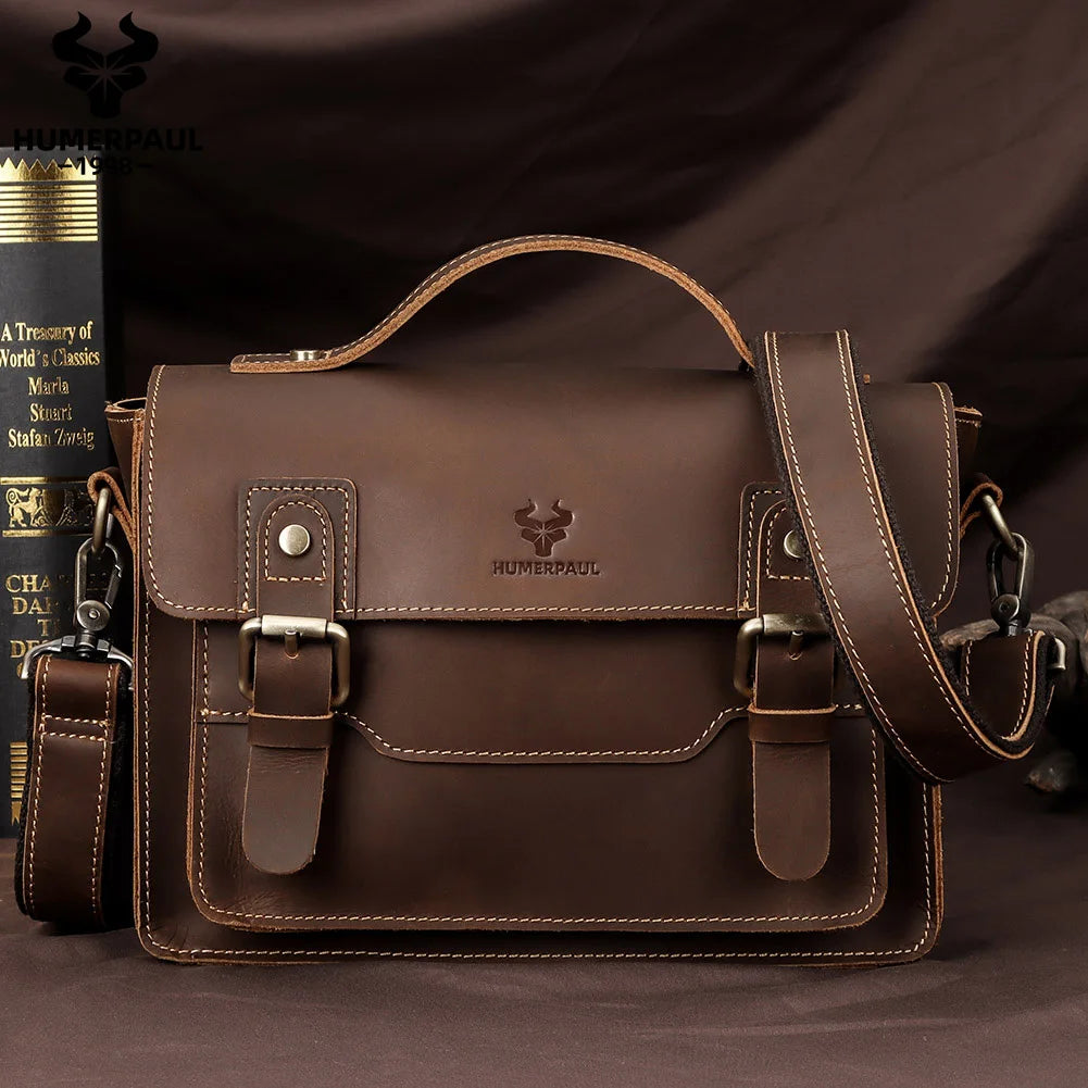Crazy Horse Leather Men Messenger Bag Business Laptop Briefcase Casual Male Work Tote Bags for Ipad Large Capacity Travel Bag Innova Techno