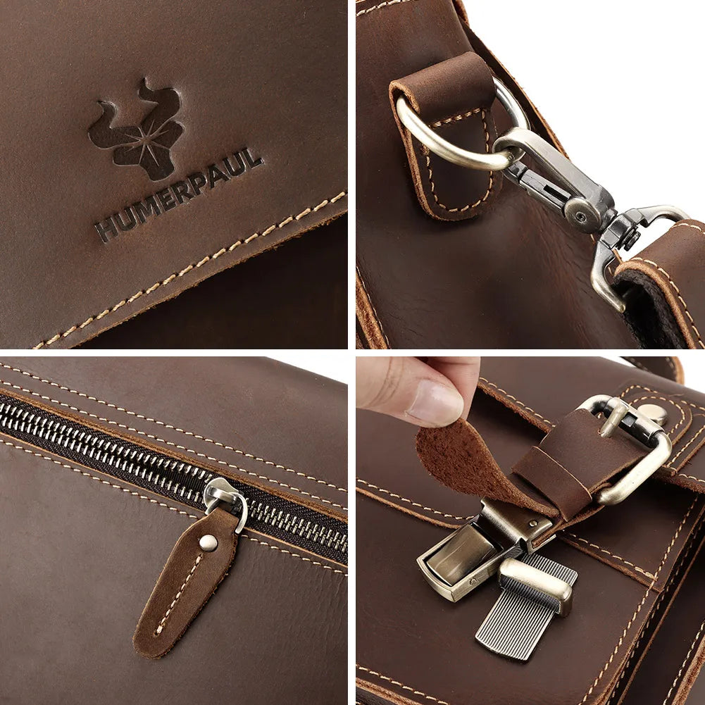 Crazy Horse Leather Men Messenger Bag Business Laptop Briefcase Casual Male Work Tote Bags for Ipad Large Capacity Travel Bag Innova Techno