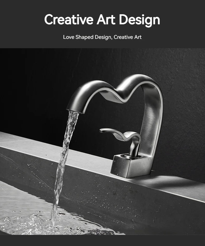 Single Handle Waterfall Bathroom Faucet Brass Gray Basin Faucet Cold And Hot Crance Faucet Sink Tap Single Handle Deck Mounted