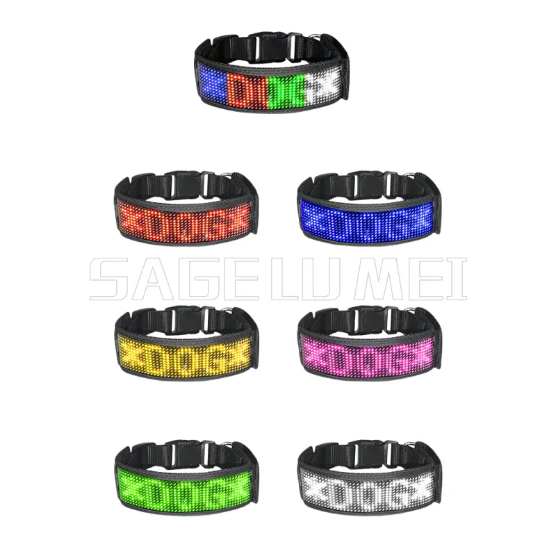 LED Multicolor Display Pet Dog Collars Programmable Multilingual Scrolling Customized Animations Rechargeable Glowing Necklace Innova Techno